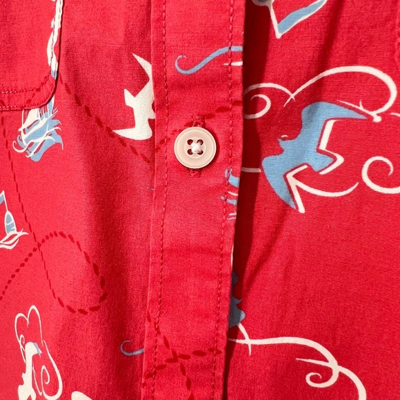 LL Bean Women Large Long Sleeve Coral Pink Birds Ocean Sailing Blouse Shirt Top - Picture 5 of 8